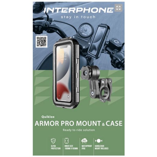 INTERPHONE UNIVERZÁLNÍ VODĚODOLNÉ POUZDRO INTERPHONE ARMOR PRO, ÚCHYT NA ŘÍDÍTKA QUIKLOX, MAX. 6,5" BLACK
