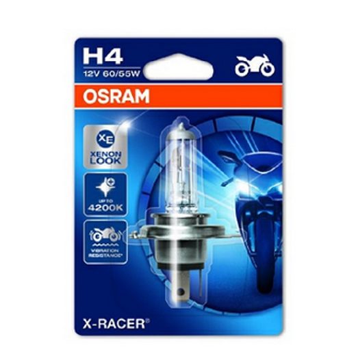 OSRAM ŽÁROVKA H4 (BLISTER 1 KS) 12V 60/55W P43T X-RACER MOTO, AŽ O 20% VÍCE JASU