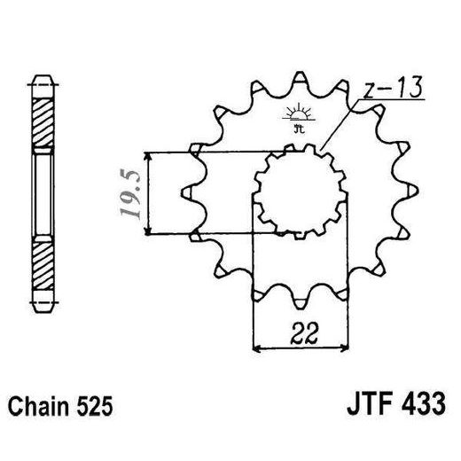 ŘETĚZOVÉ KOLEČKO JT JTF 433-14 14 ZUBŮ, 525