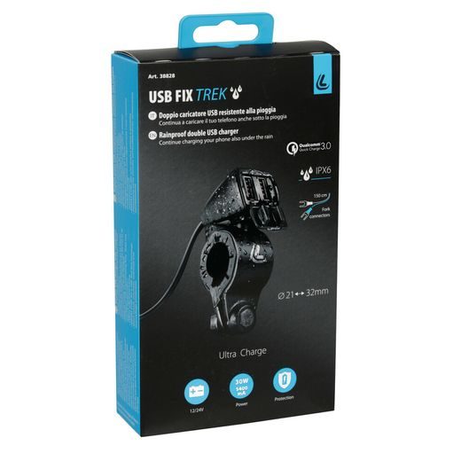 LAMPA 38828 DVOJITÁ VODOTĚSNÁ USB NABÍJEČKA NA ŘÍDÍTKA - ULTRA FAST CHARGE - 5400 MA - 12/24 V