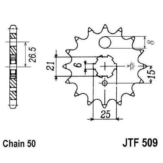 ŘETĚZOVÉ KOLEČKO JT JTF 509-15 15 ZUBŮ, 530