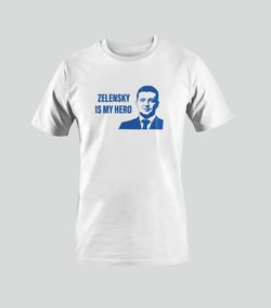 Camiseta ZELENSKY IS MY HERO azul blanca