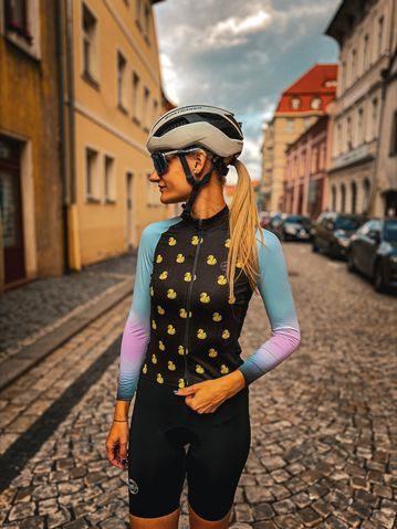 Dámský dlouhý cyklistický dres Kolo je láska Quack me if you can - černá