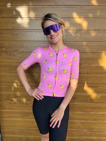 Dámský cyklistický dres Kolo je láska Quack me if you can - růžová