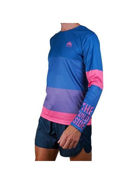 WildTee Běžecké triko COLORBLOK PINK - Modrá