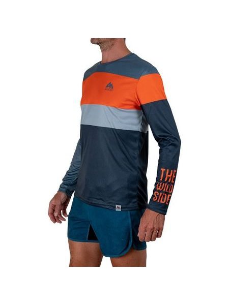 WildTee Běžecké triko COLORBLOK ORANGE - Modrá