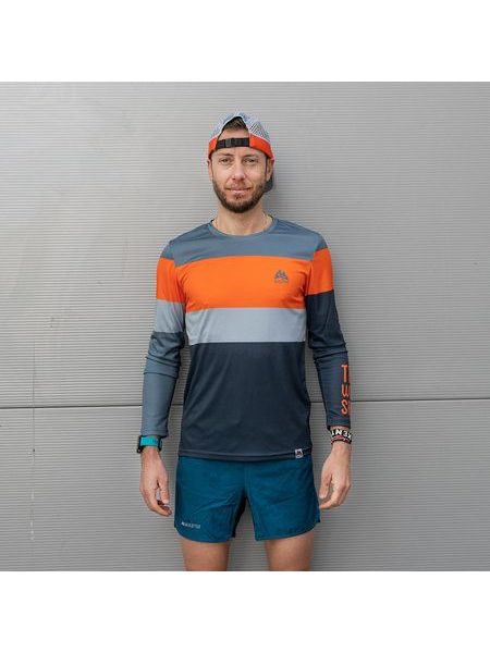 WildTee Běžecké triko COLORBLOK ORANGE - Modrá