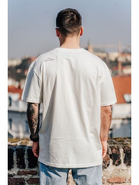Tričko Kolo je láska Práce počká, kolo ne unisex oversize - krémová