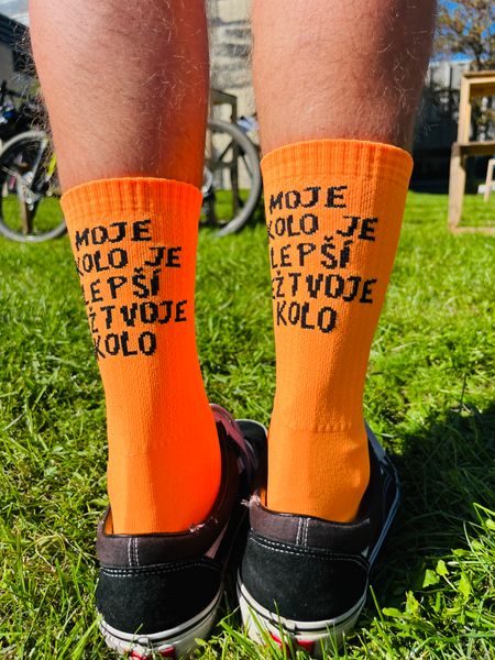 Ponožky na kolo Kolo je Láska Moje kolo je lepší - oranžová