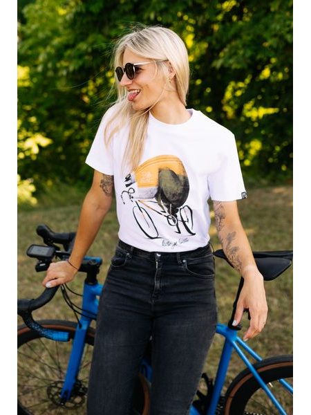 Tričko Bajk je láska Séria cyklistov Ťažká váha - unisex - biela