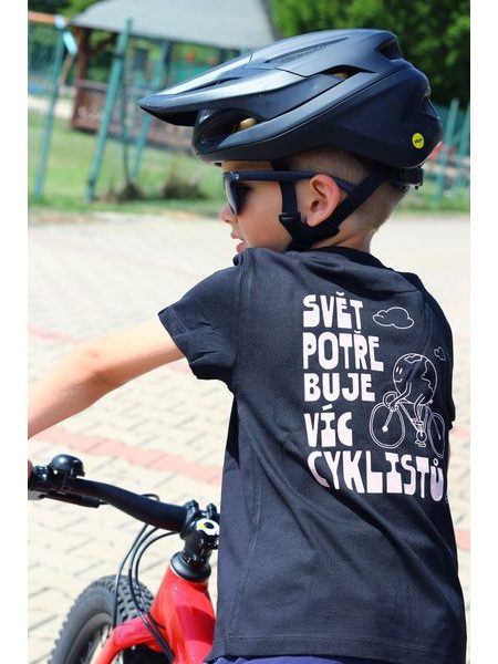 Dětské tričko Kolo je láska Svět potřebuje víc cyklistů - černá s bílym
