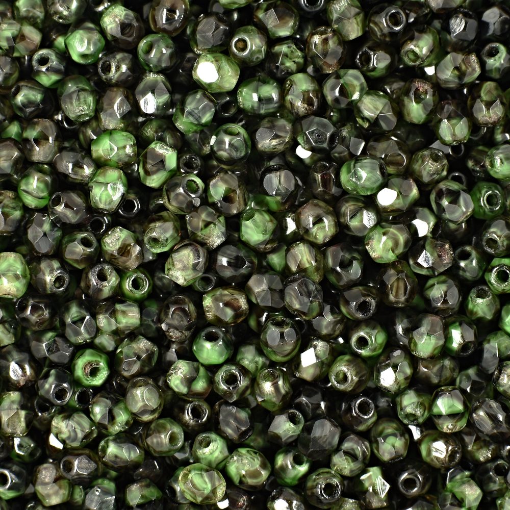 Manumi české broušené korálky 3mm Green White Black - 60 ks