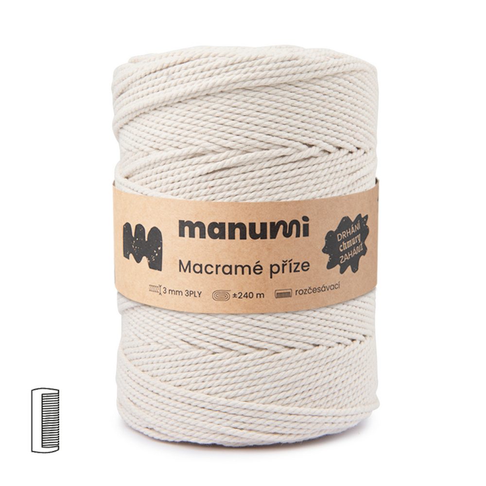 Manumi Macramé příze stáčená 3PLY 3mm 240m natural - 3 ks