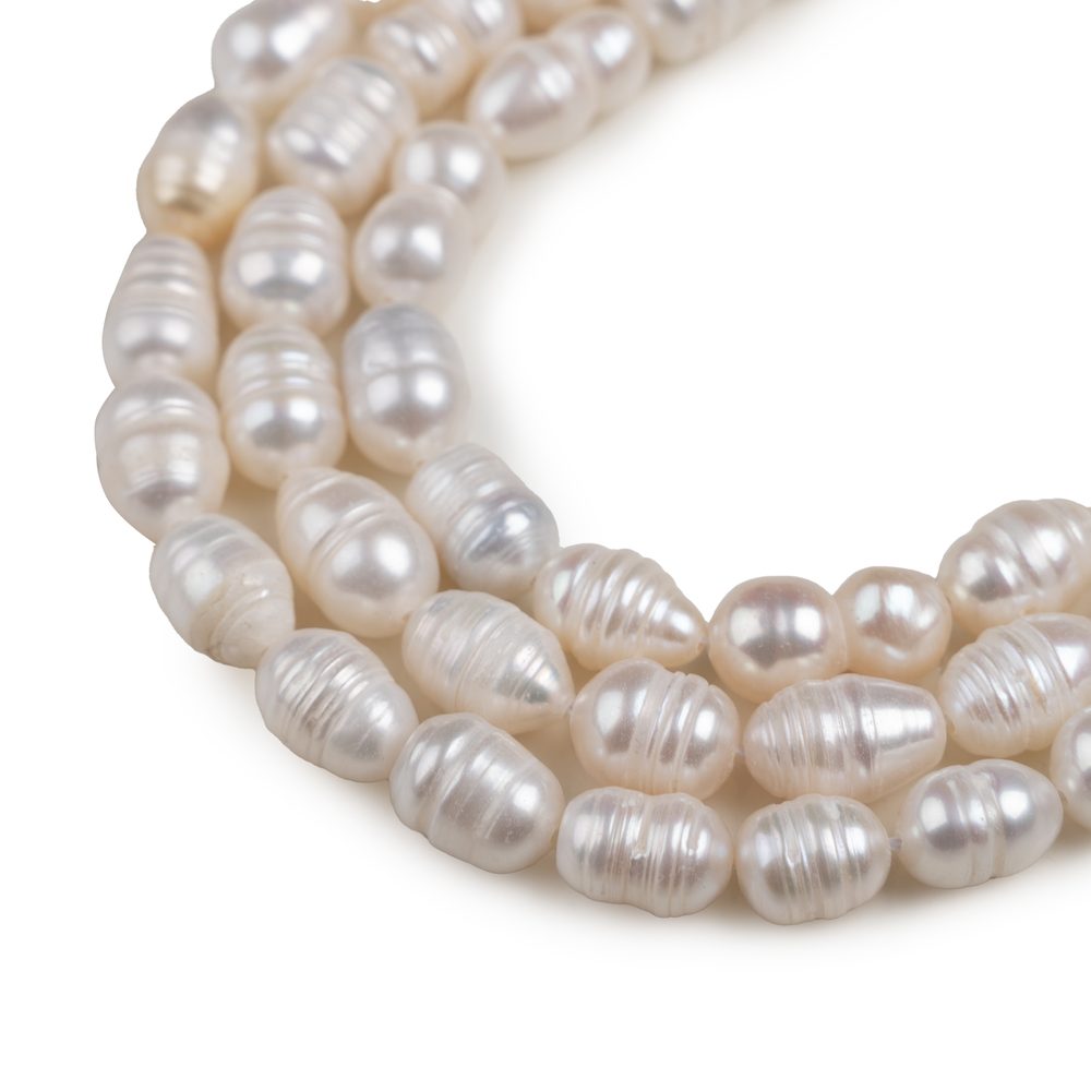 Korálky z pravých říčních perliček ve tvaru rýže 7–8 mm - 18 cm