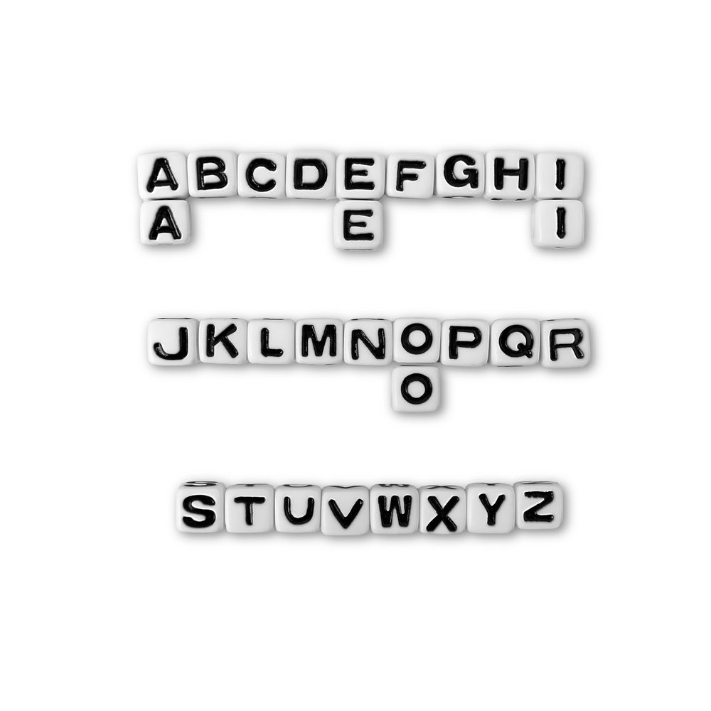 Manumi abeceda z plastových korálků s písmenky 7 mm se zdvojením A, E, I, O - 10 balení