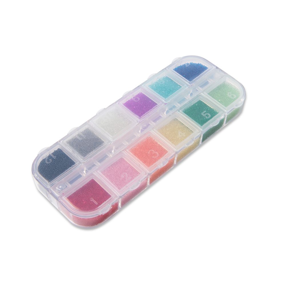 Sada 12 různých barev skleněných transparentních kuliček na dekoraci šperků - 3 ks