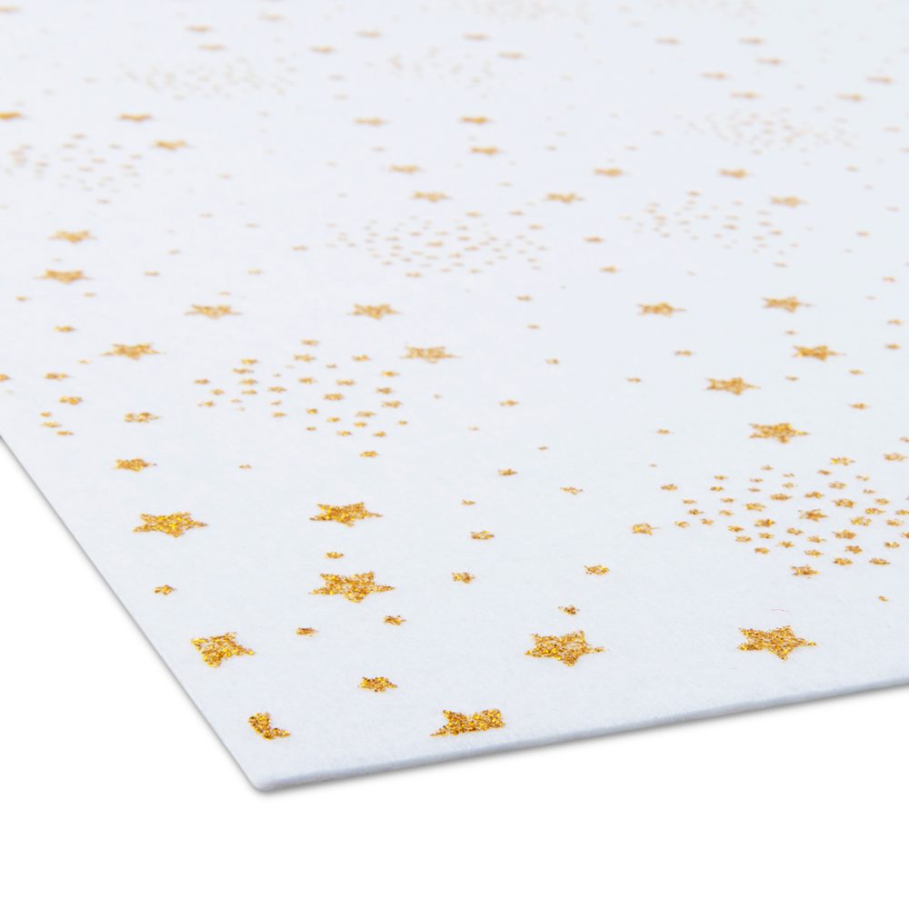 Filc / plsť vánoční motiv s hvězdami 1mm bílý - 3 ks