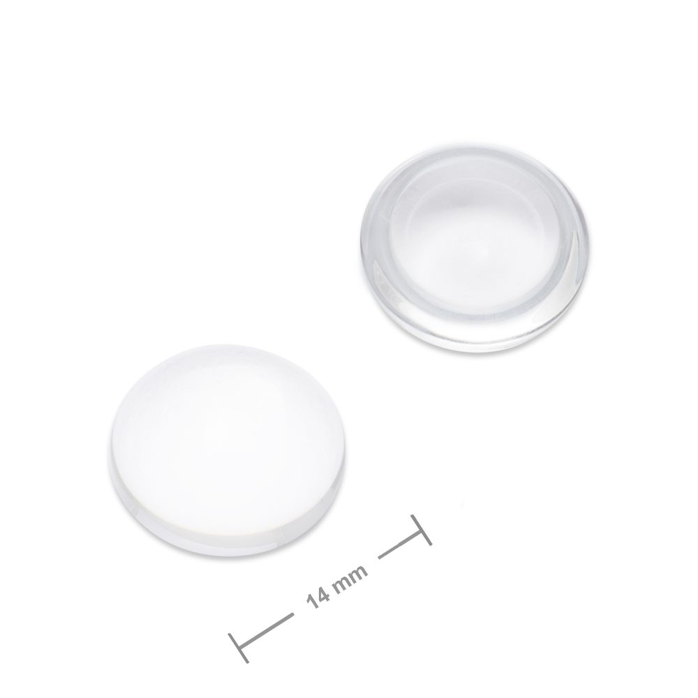 Levně Skleněný kabošon 14 mm transparentní - 15 ks