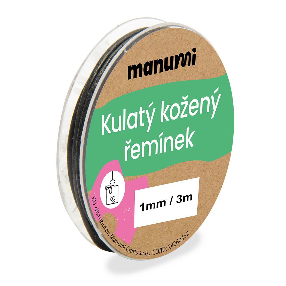 Manumi Kulatý kožený řemínek 2 mm/1m černý č. 45 - 5 ks