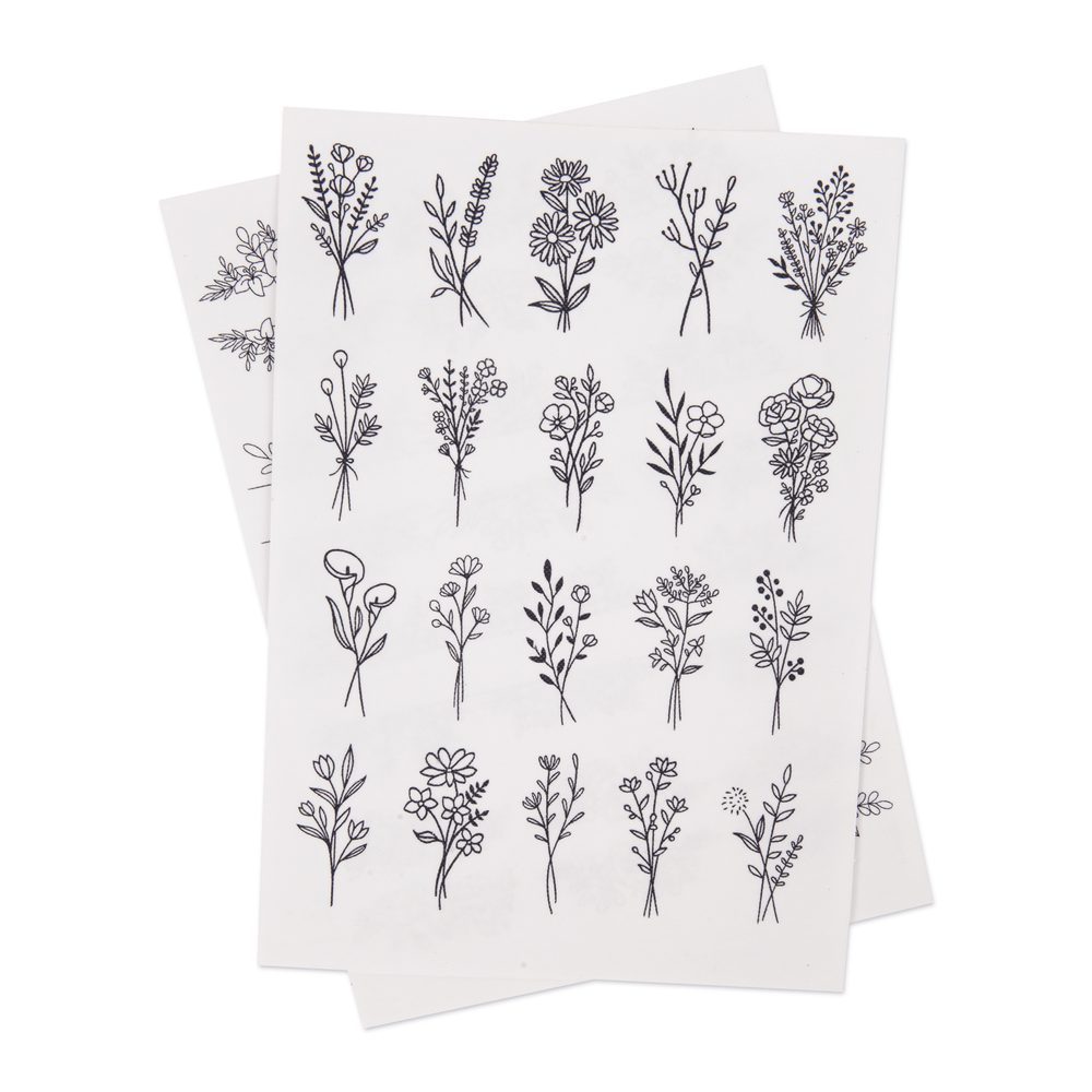 Manumi vodou rozpustný podklad na vyšívání s motivy kytic a květin - 3 kusy