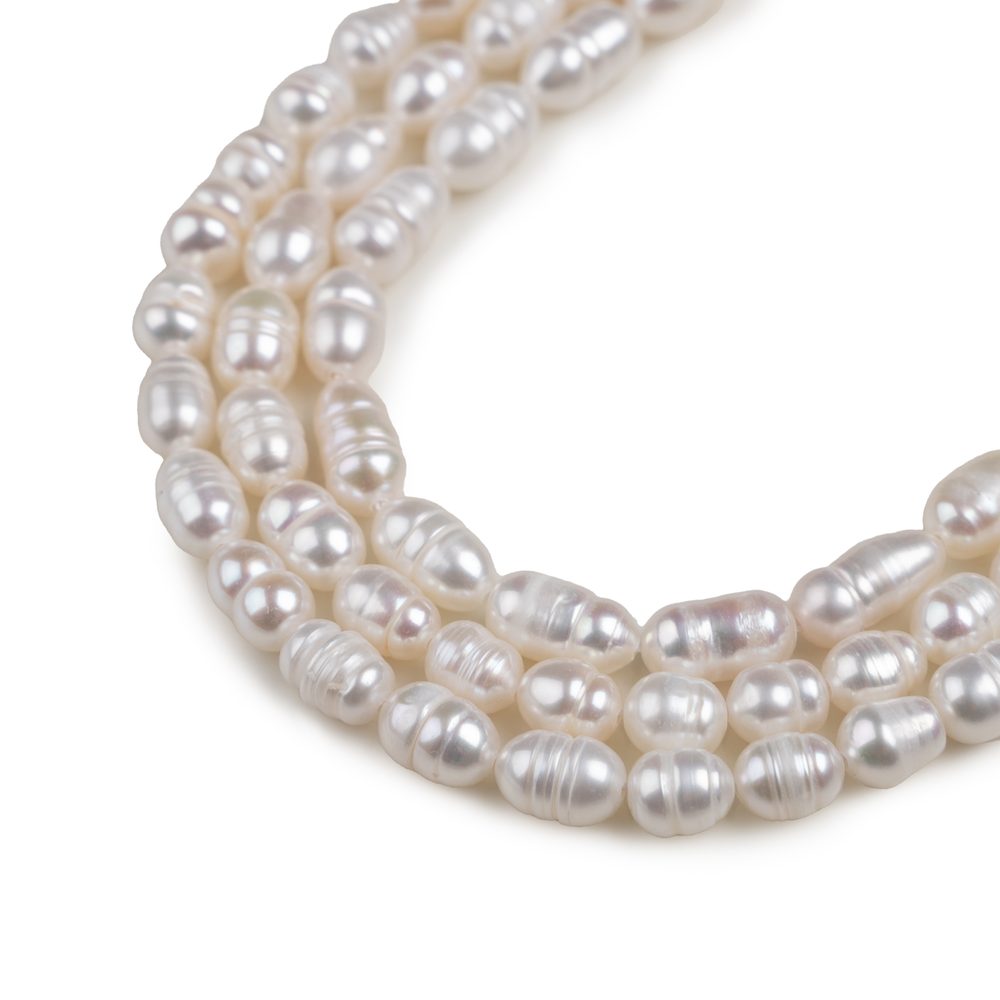 Korálky z pravých říčních perliček ve tvaru rýže 5–6 mm - 54 cm