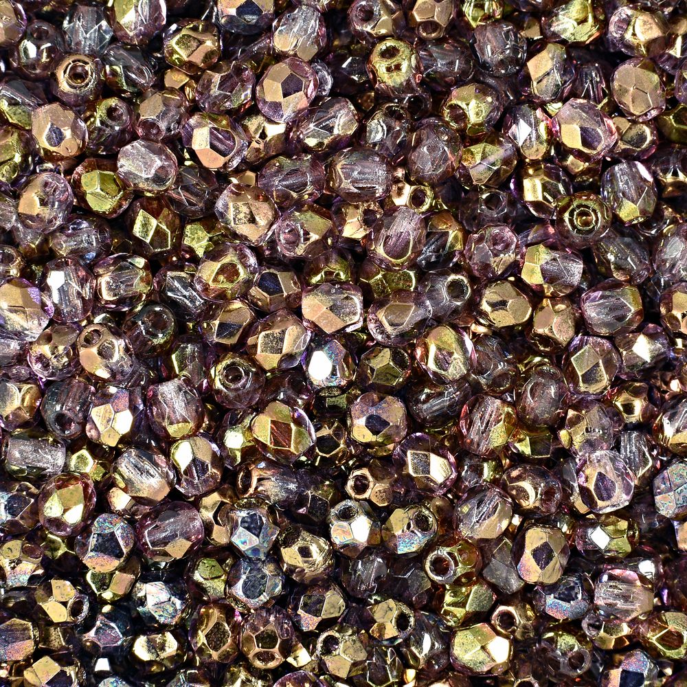 Manumi české broušené korálky 3mm Luster Golden Purple Crystal - 60 ks