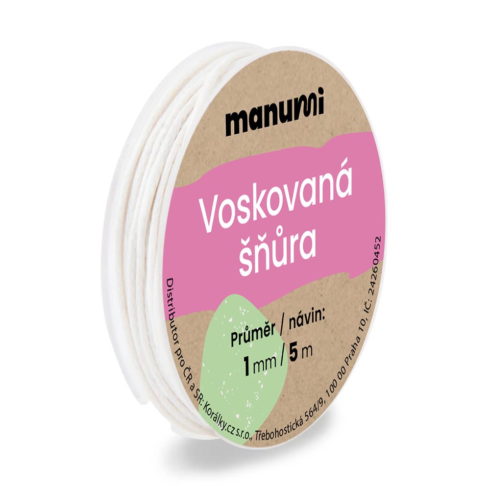 Manumi Voskovaná šňůra 1 mm/5m bílá - 5 ks