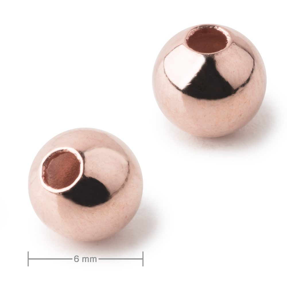 Kovový korálek dutý 6mm v barvě rose gold - 6 ks