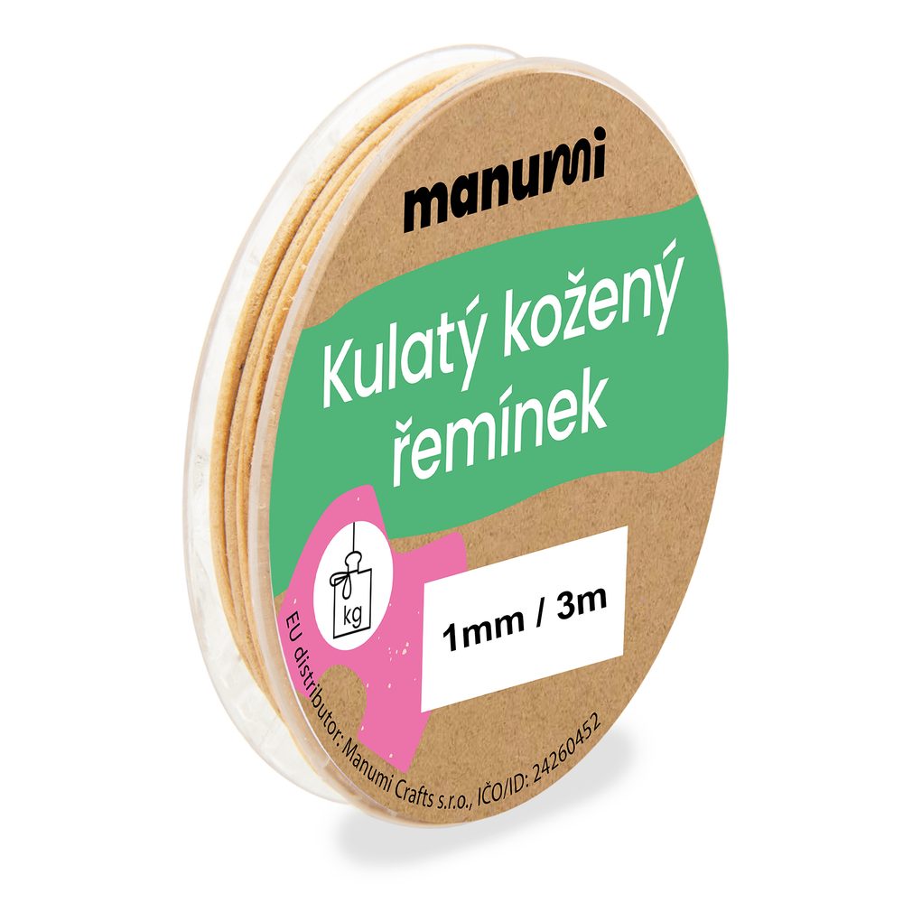 Manumi Kulatý kožený řemínek 1,5 mm/2m přírodní č. 25 - 5 ks