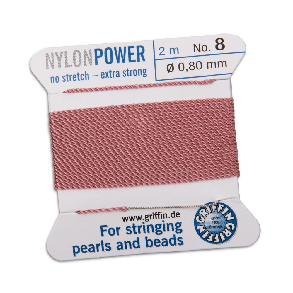 Griffin nylonová nit Nylon power s jehlou 0,8 mm/2 m růžová - 5 ks
