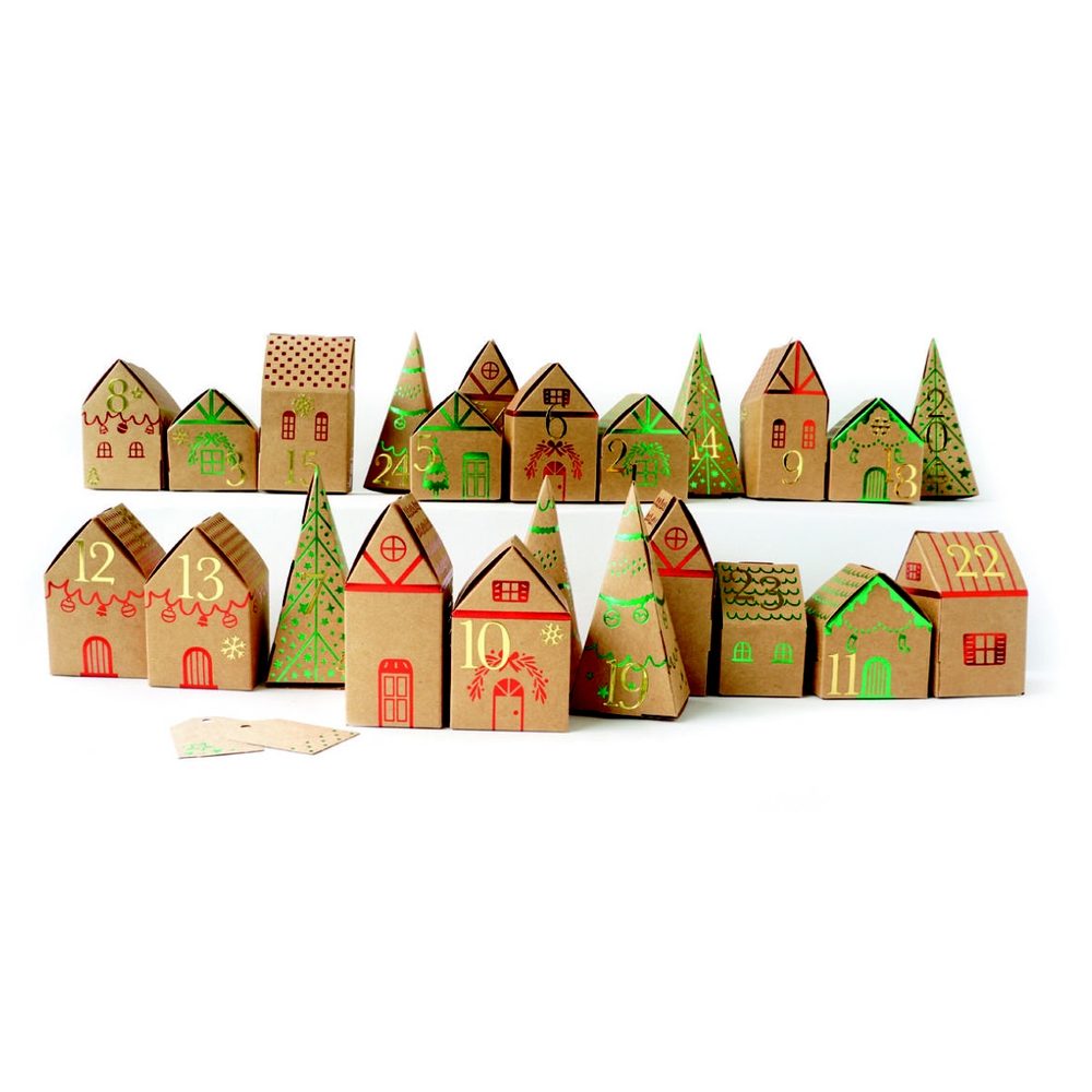 Graine Creative Sada na výrobu adventního kalendáře vánoční vesnička kraftová - 1 sada