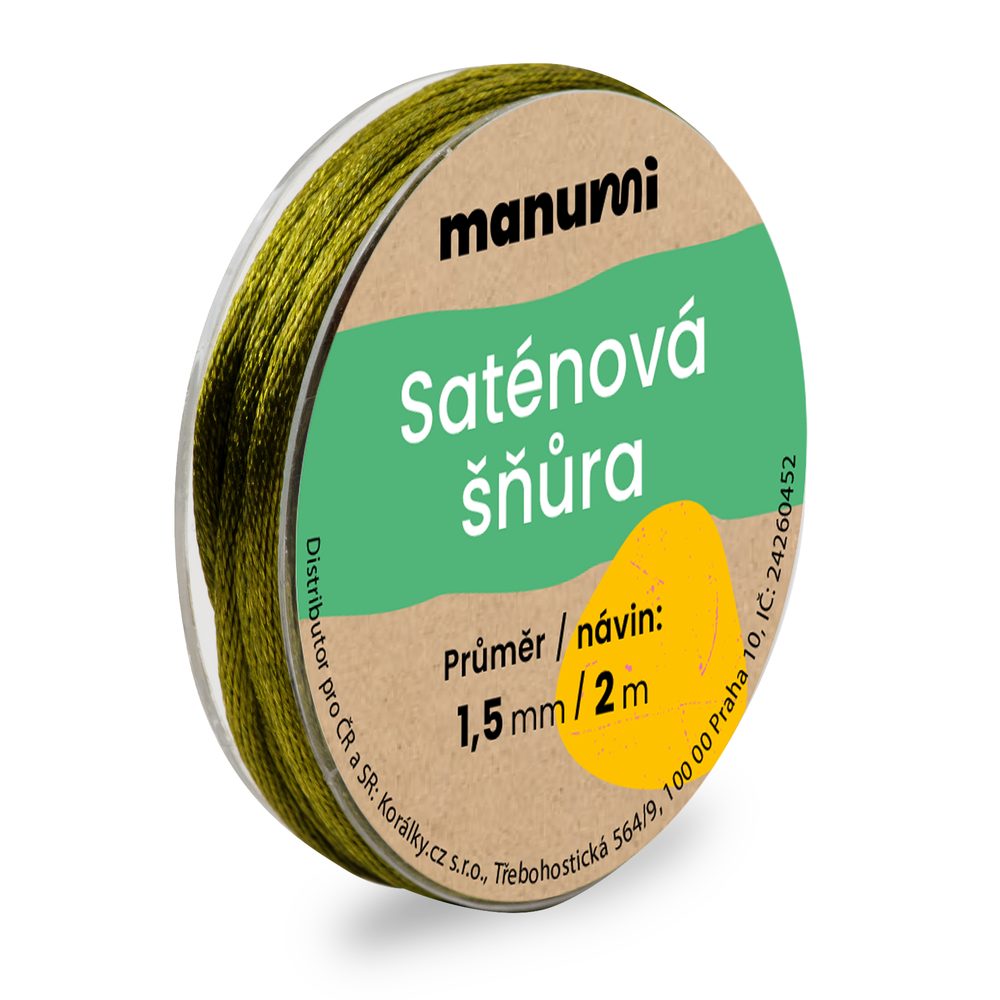 Nylonová saténová šňůra 1,5mm/2m Olive Green - 1 ks