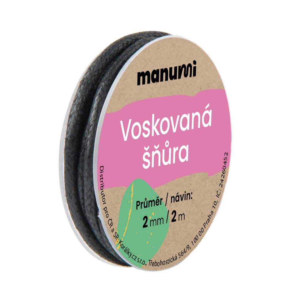 Manumi Voskovaná šňůra 2 mm/2m černá - 5 ks