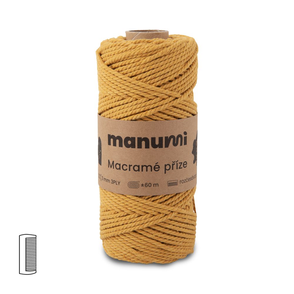 Manumi Macramé příze stáčená 3PLY 3mm hořčicová - 3 ks