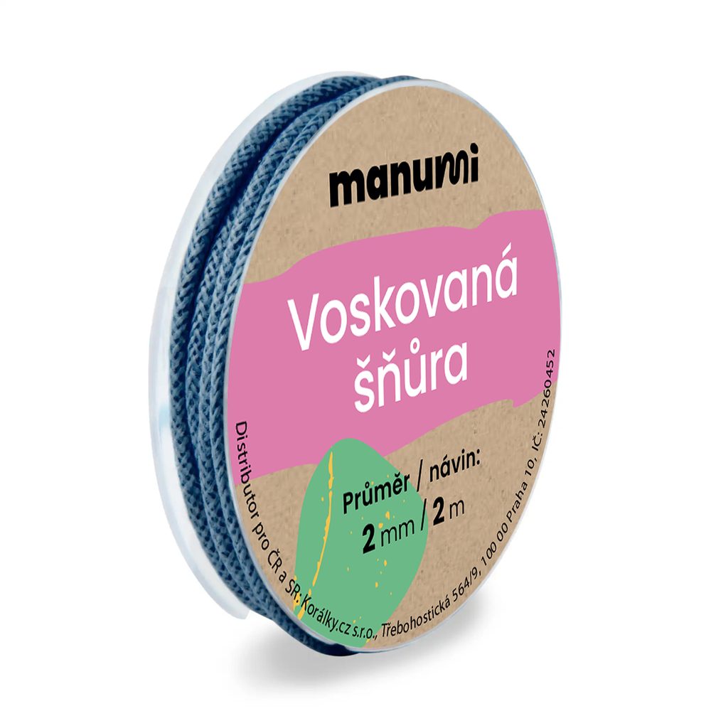 Manumi Voskovaná šňůra 2mm/2m tmavě modrá - 5 ks