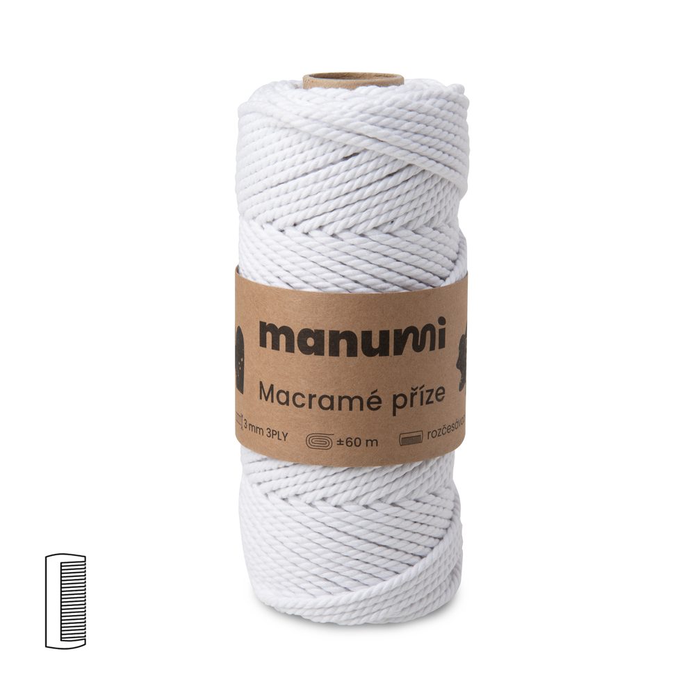 Manumi Macramé příze stáčená 3PLY 3mm bílá - 3 ks