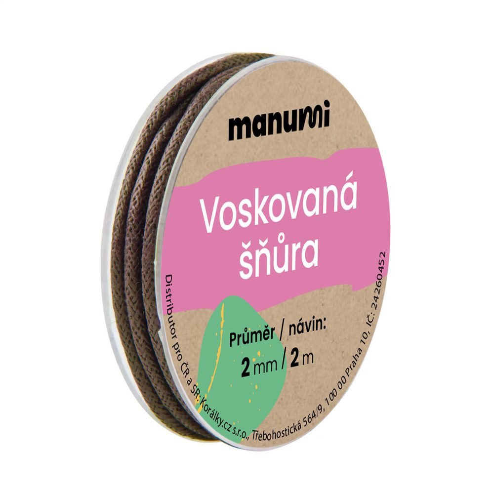 Manumi Voskovaná šňůra 2 mm/2m hnědá - 5 ks