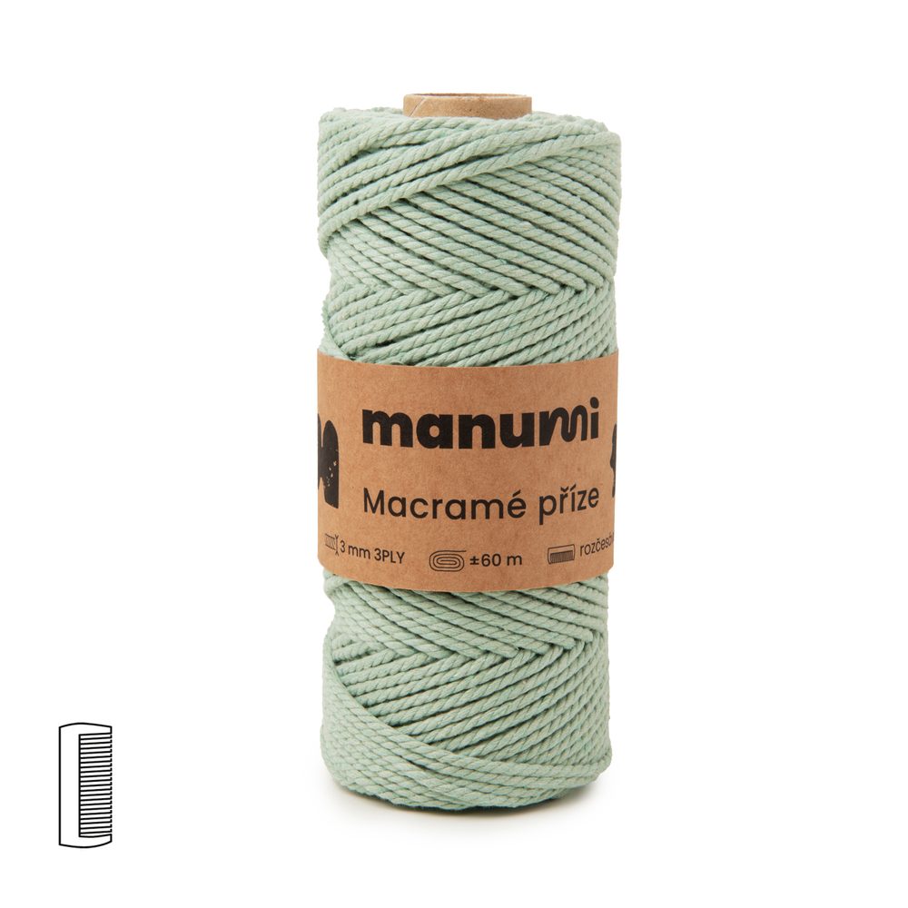 Manumi Macramé příze stáčená 3PLY 3mm Eukalyptus - 3 ks