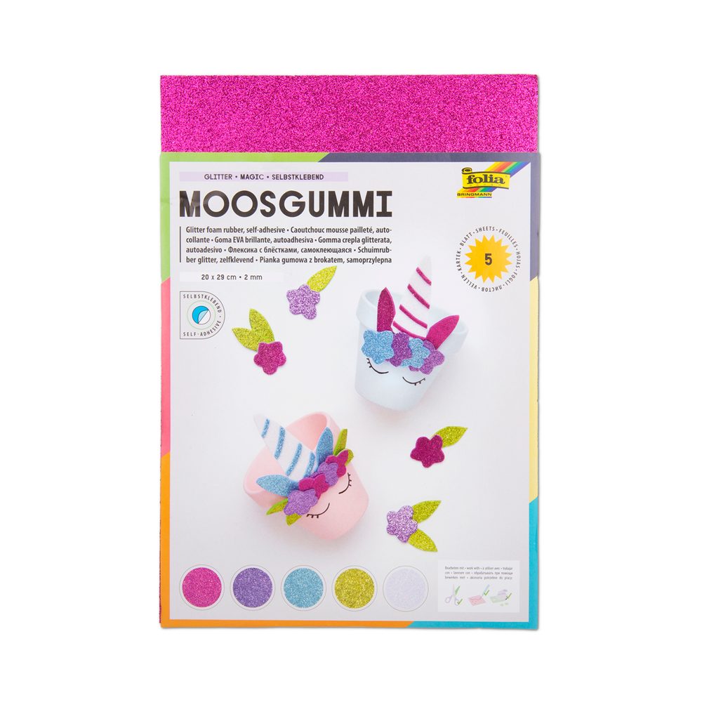 Moosgummi pěnová guma samolepící 5 listů gliter MAGIC - 3 balení