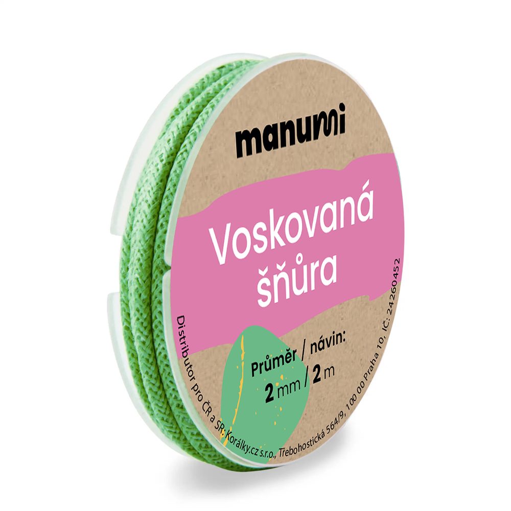 Manumi Voskovaná šňůra 2 mm/2m světle zelená - 5 ks