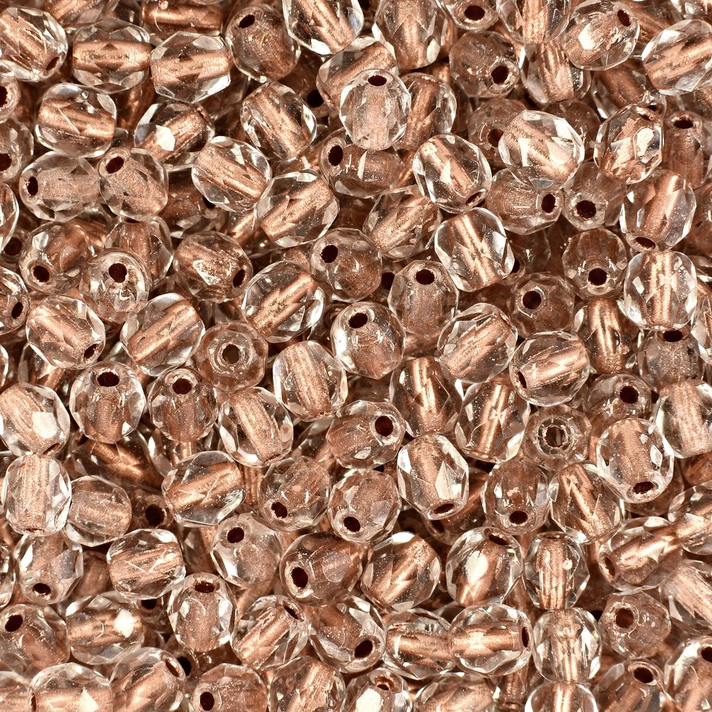 Manumi české broušené korálky 4mm Crystal Copper Lined - 45 ks