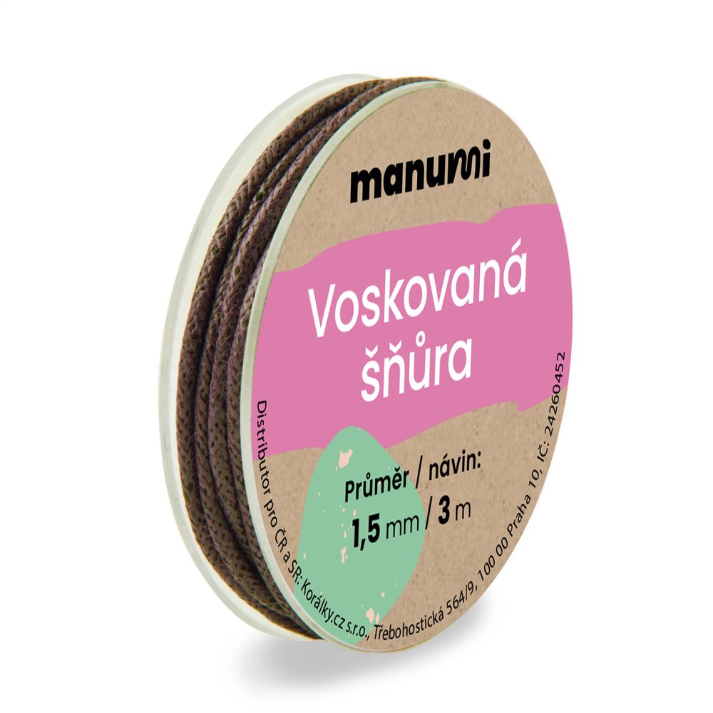 Manumi Voskovaná šňůra 1,5 mm/3m hnědá - 5 ks