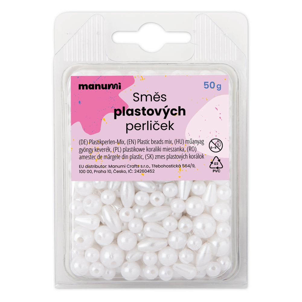 Manumi metalické plastové korálky bílé - 100 g