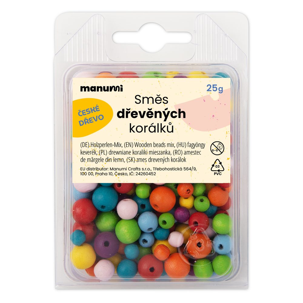 Manumi směs českých dřevěných kuliček barevná - 25 g