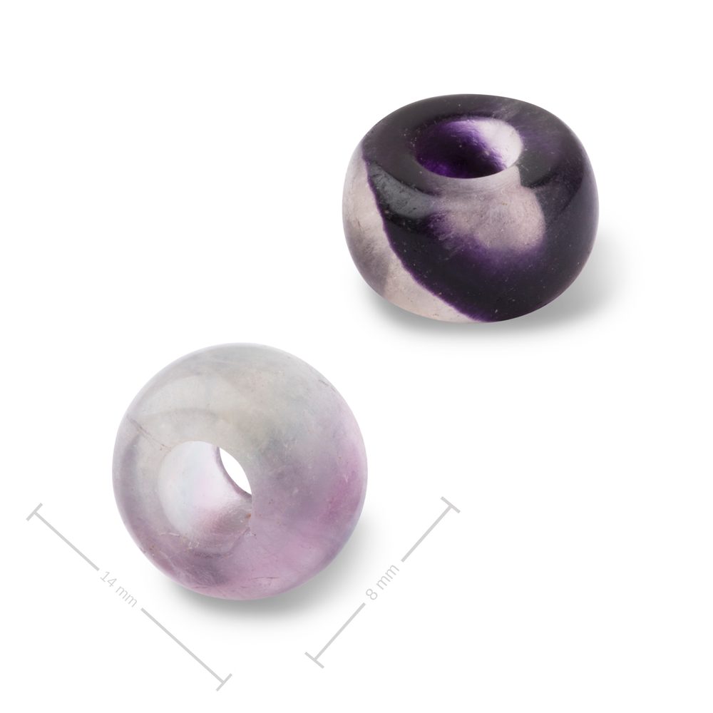 Korálek rondelka z minerálu Fluorit s velkým průtahem pro Macramé 14x8 mm - 1 ks
