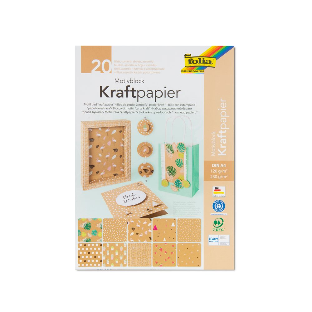 Levně Sada kraftových papírů s potiskem 20 listů A4 120g/m² a 230g/m² - 1 balení