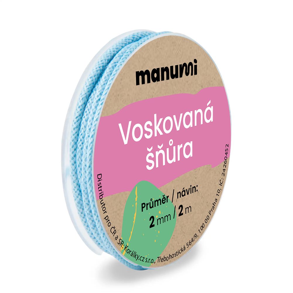 Manumi Voskovaná šňůra 2mm/2m světle modrá - 5 ks