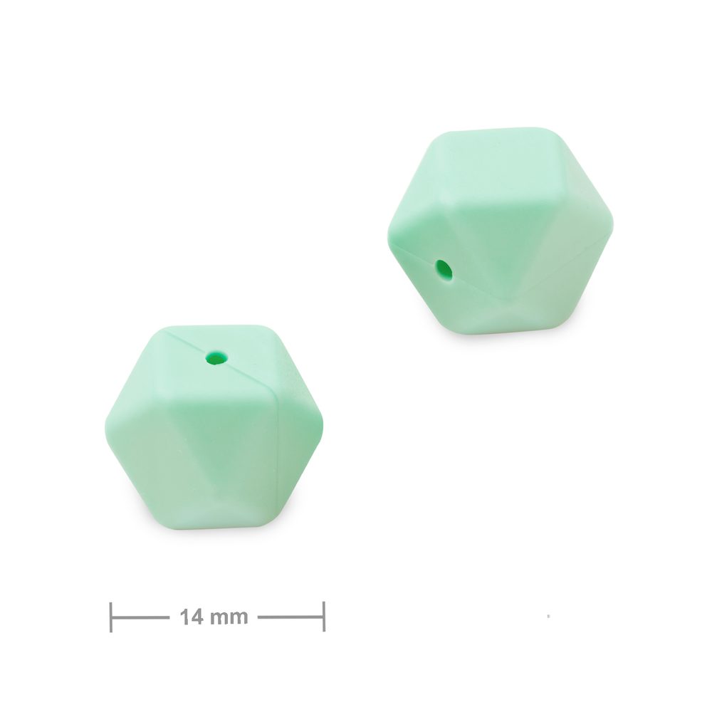 Silikonové korálky hexagon 14mm Mint Green - 3 ks