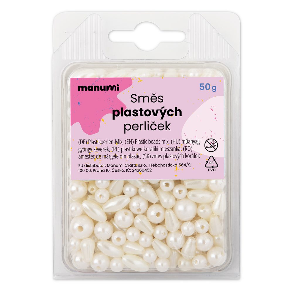 Manumi metalické plastové korálky krémové - 100 g