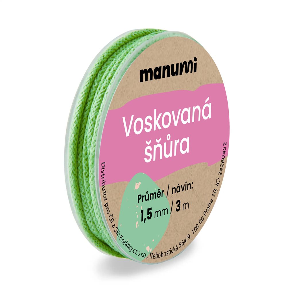 Manumi Voskovaná šňůra 1,5 mm/3m světle zelená - 5 ks